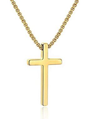 Men's Fashion Jewelry Stainless Steel Cross Necklace Gold Pendant Chain Gift
